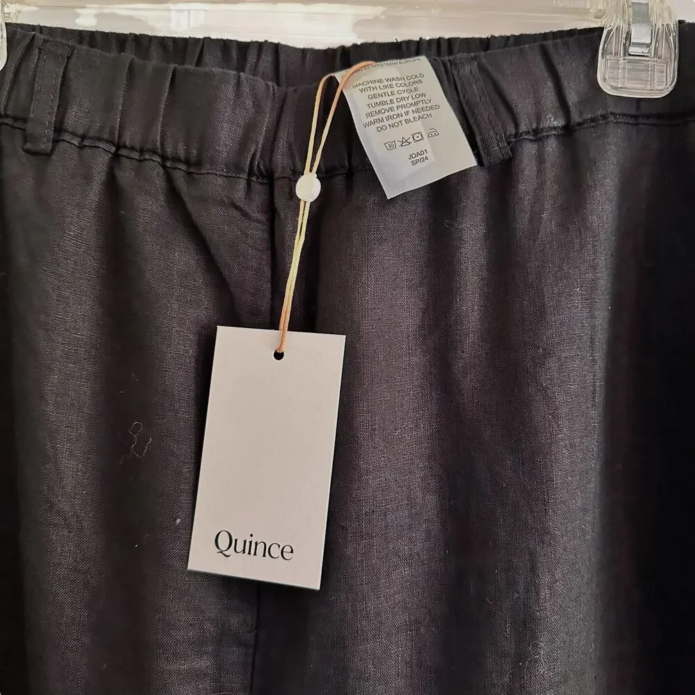 NWT Quince 100% European Linen Pants Black XL Crop Slight Taper